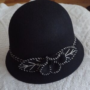 August Hats Black Cloche with Leaf Embellishments